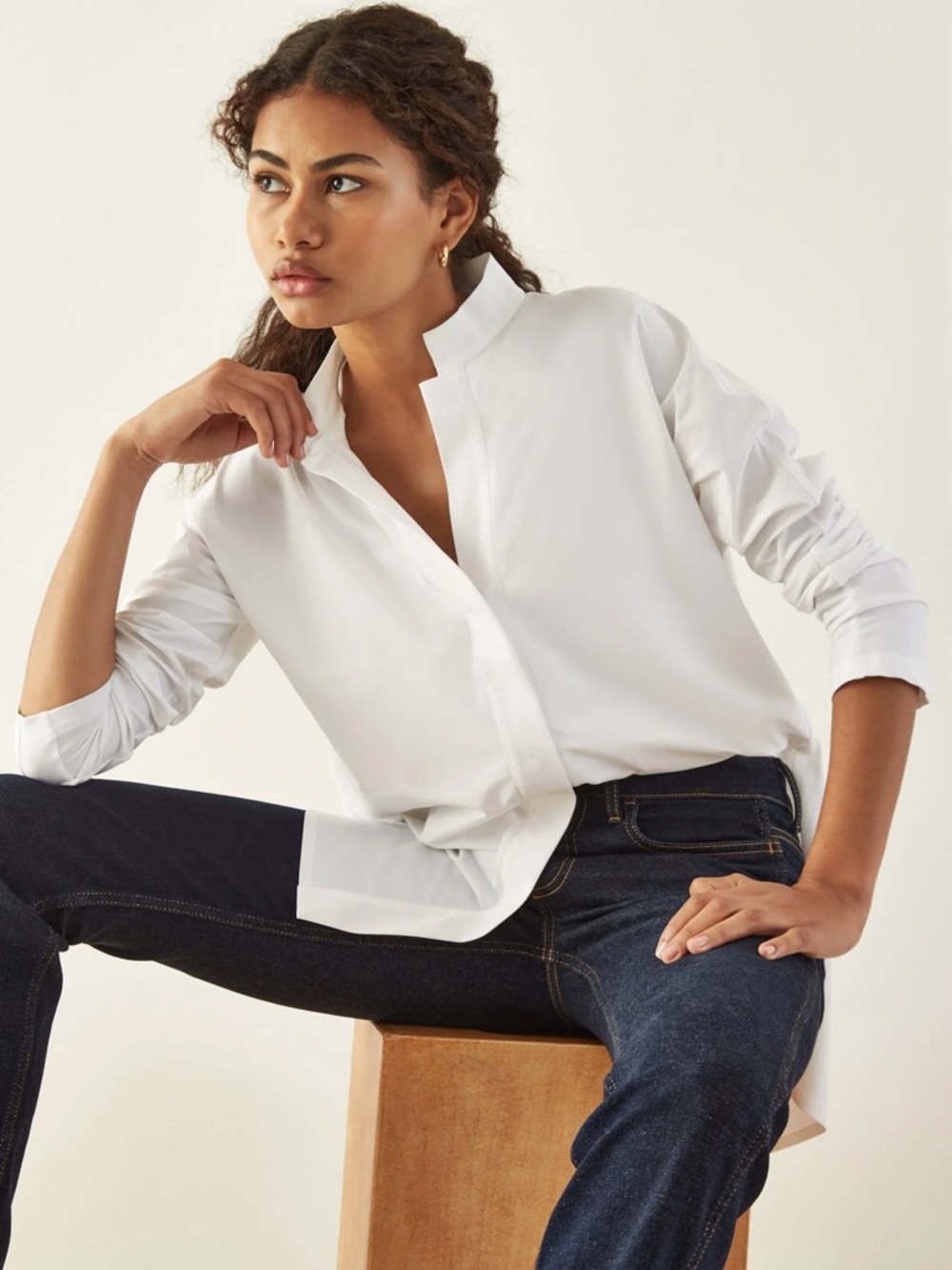 Aday Top Something Borrowed Shirt Snap Button Front Long Sleeve White Sz L